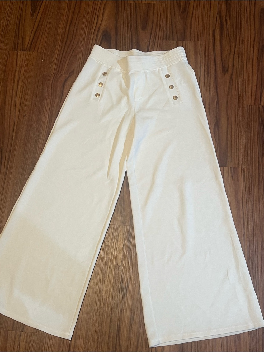 Cable & Gauge Cream Wide-Leg Sailor Button Knit Pants